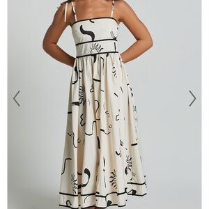 Zane Midi Dress - Sleeveless Tie Straps Black/White